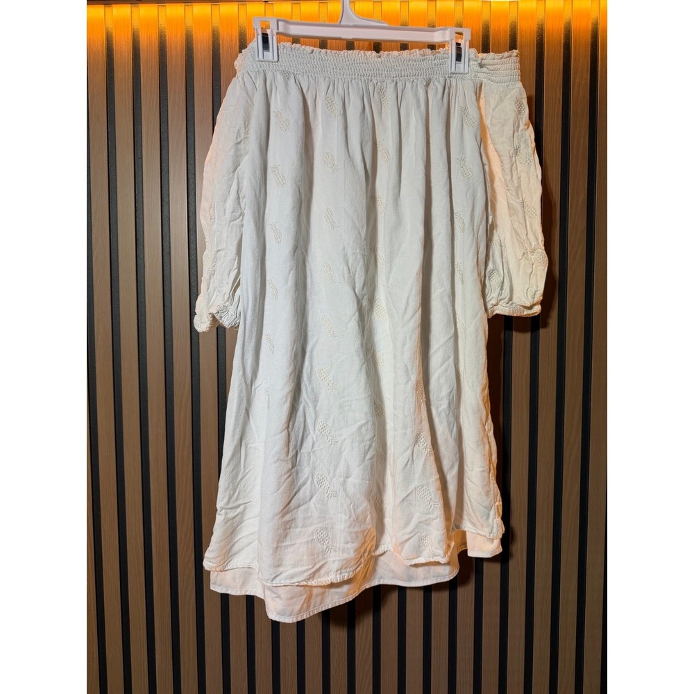 Old Navy Women's XL White Pineapple Embroidered Off‎ Shoulder Dress Boho Summer